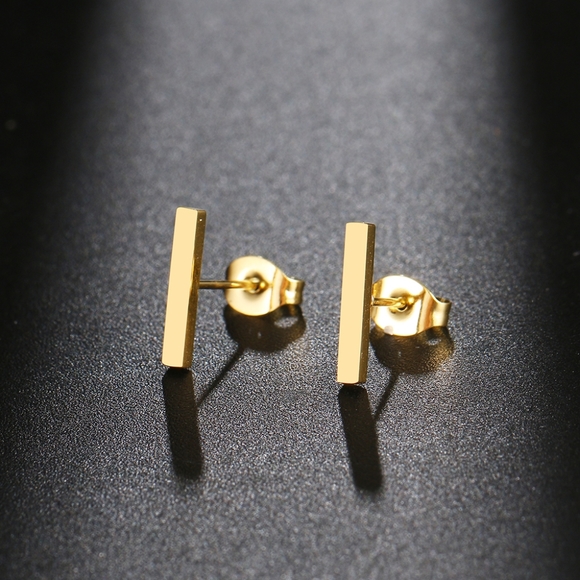 Classic Simple T Bar Earrings - Picture 3 of 3